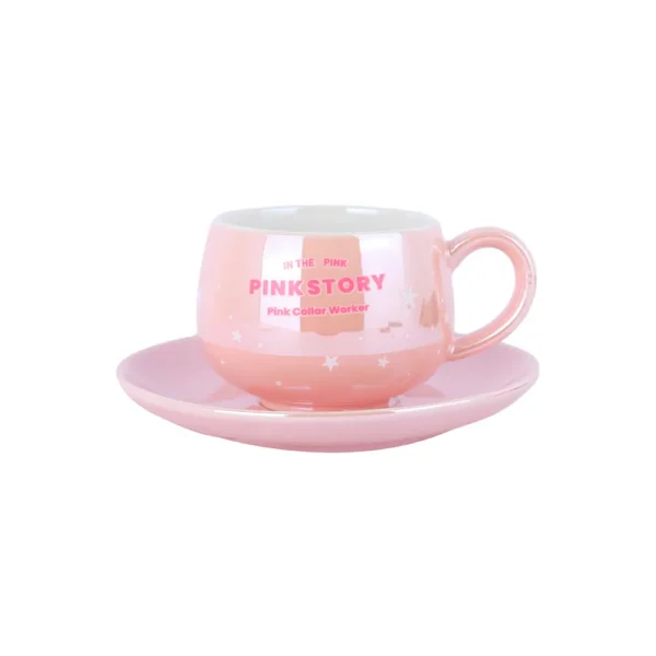 TAZA C/ PLATITO ROSA TRANSPARENTE